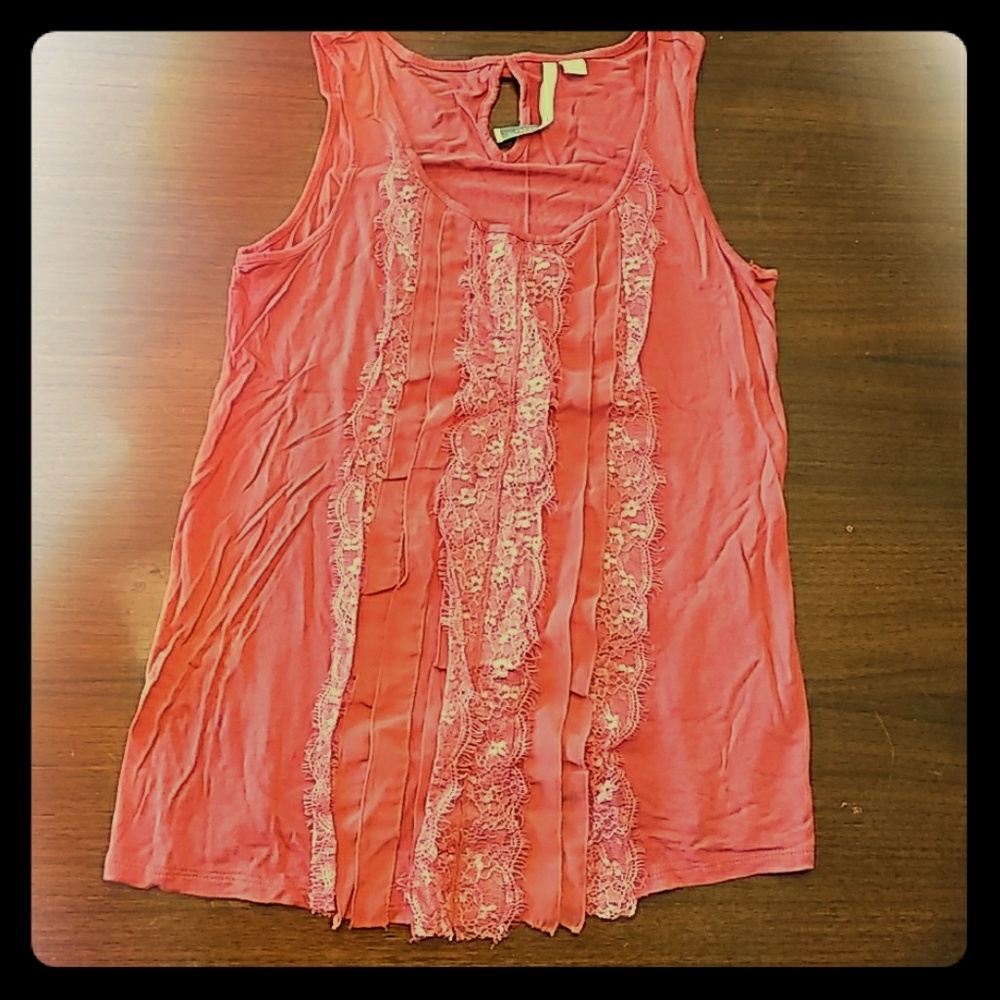 Lauren Conrad Mauve/Dark Coral Ruffled Tank Top
